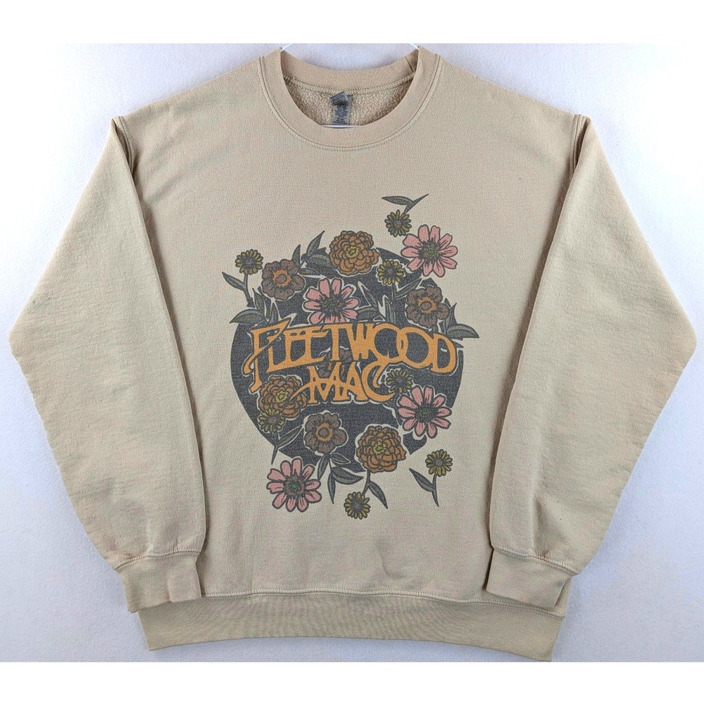 Fleetwood Mac Floral Graphic Sweatshirt Gildan Heavy Blend Unisex M Beige Boho